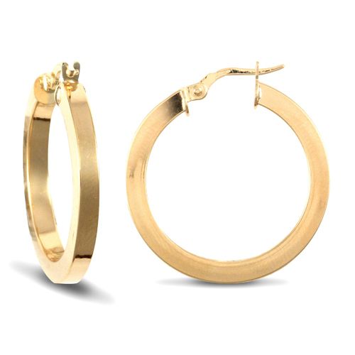 Fern 9ct yellow gold hoop earrings, 25mm