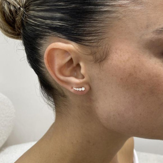 Lysa diamond stud earrings worn on ear, Luma Jewellery