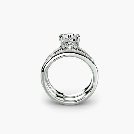 Cassia baguette channel solitaire engagement ring setting in white gold, front view, Luma Jewellery