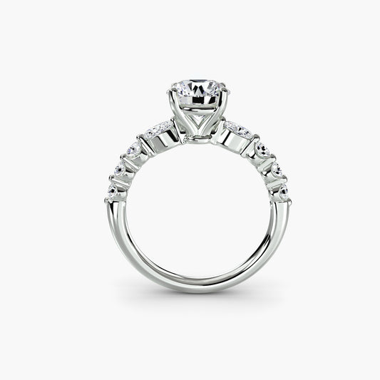 Evora solitaire engagement ring setting in white gold, front view, Luma Jewellery