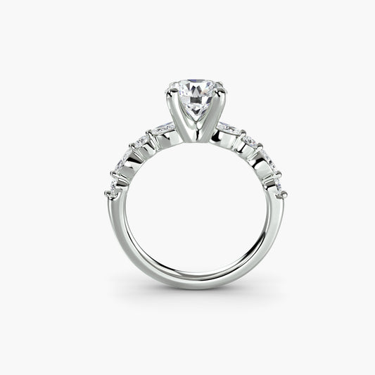 Isolde solitaire engagement ring setting in white gold, front view, Luma Jewellery