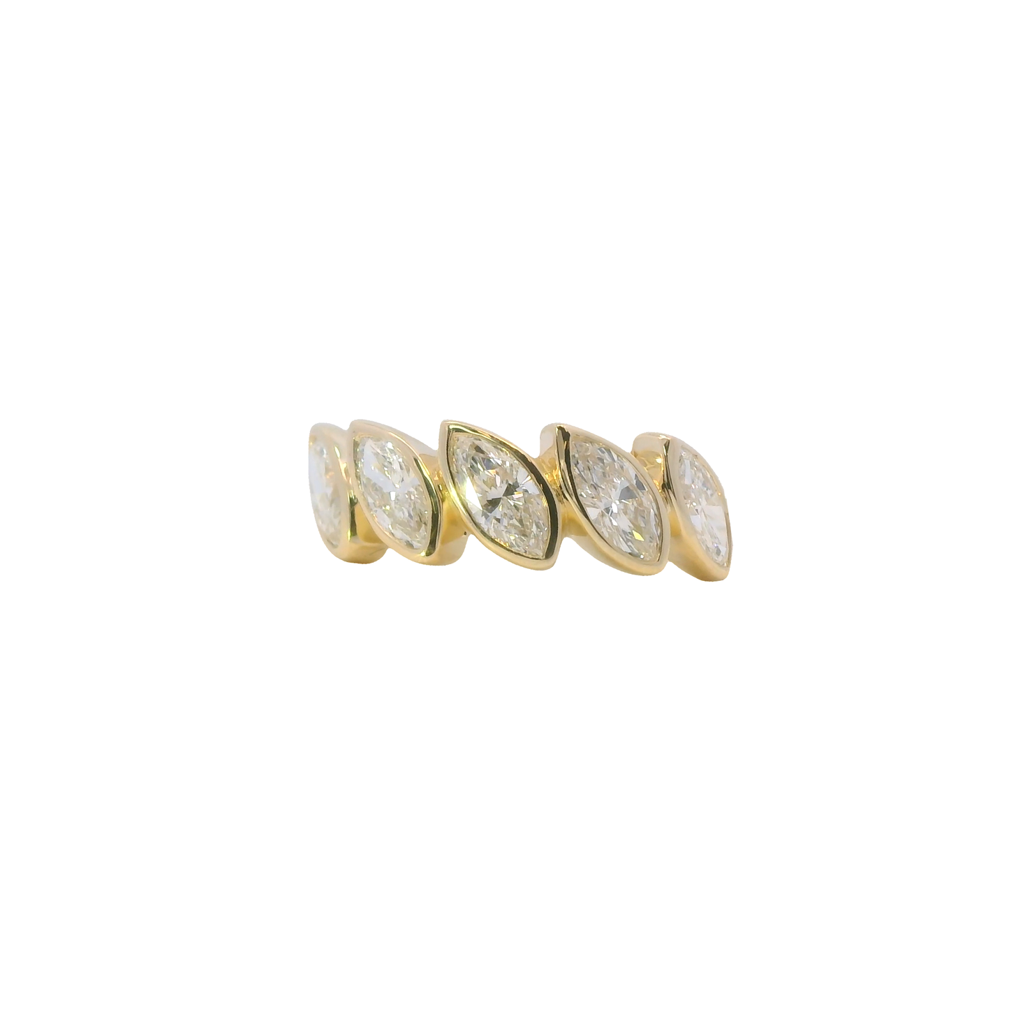 Gold ring with diamond stones on a white background