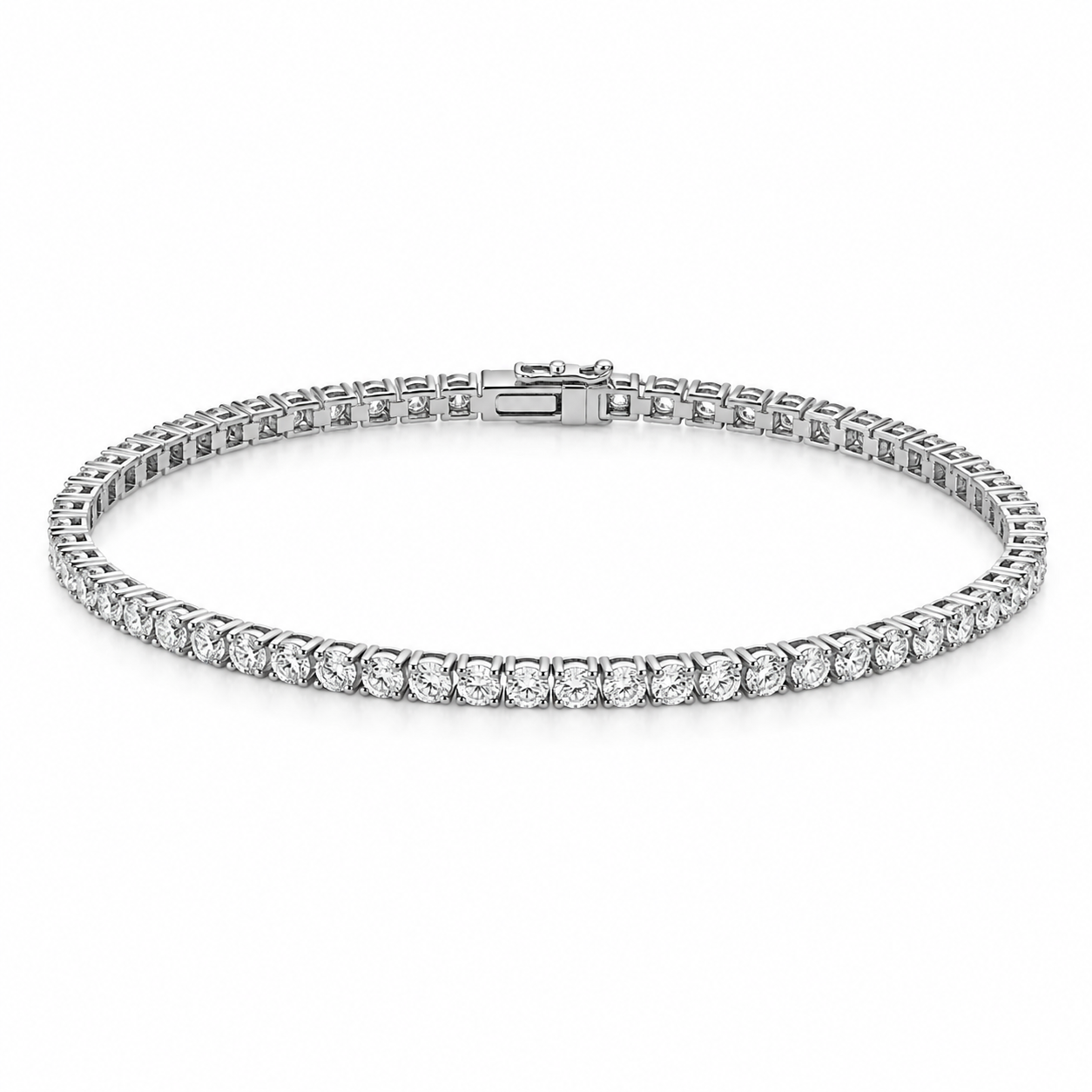 Ameline platinum classic set Diamonds (LG) tennis bracelet on a white background