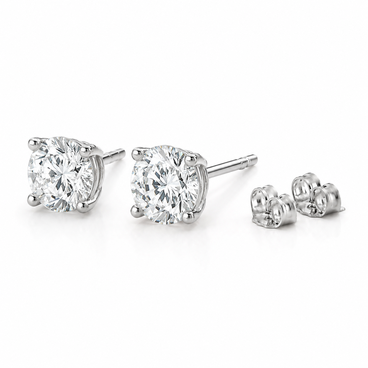 Classic four claw lab grown diamond stud earrings in white gold