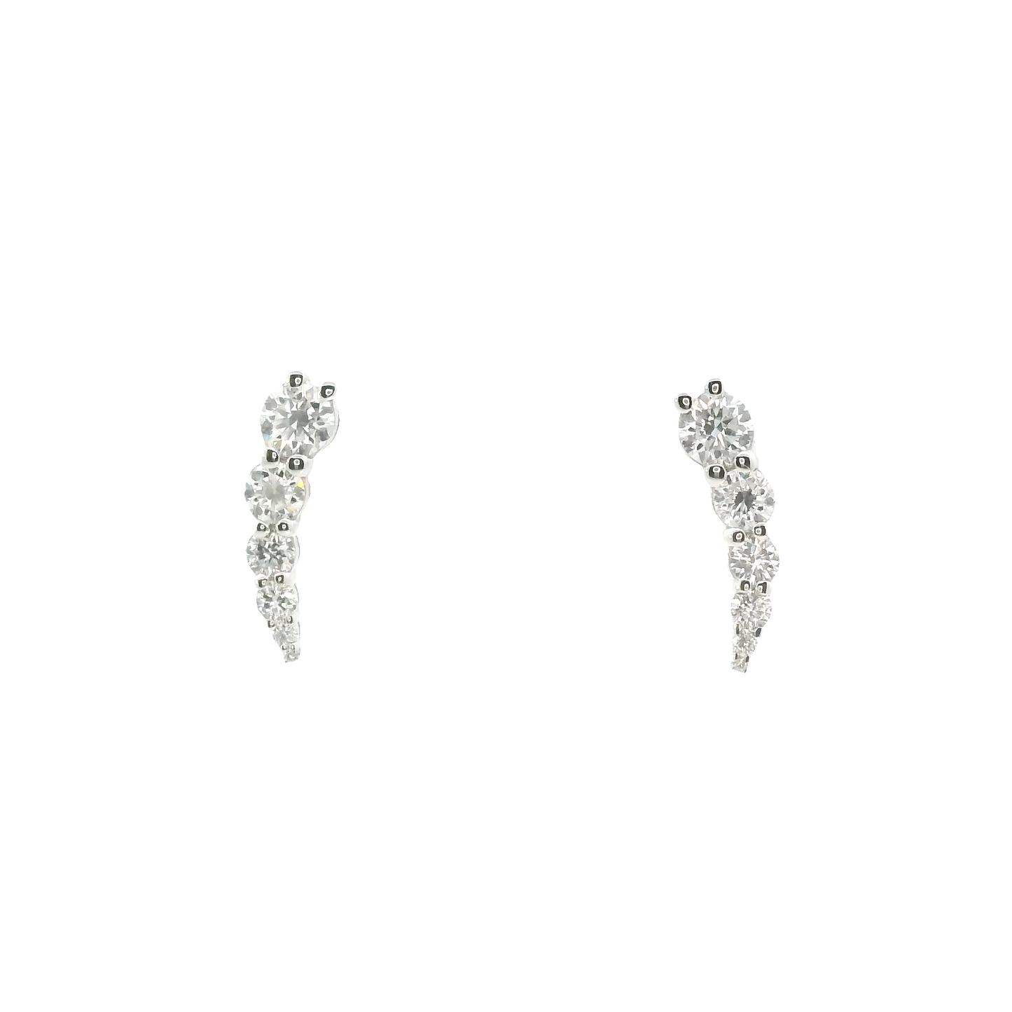 Pair of silver earrings with clear stones on a white background