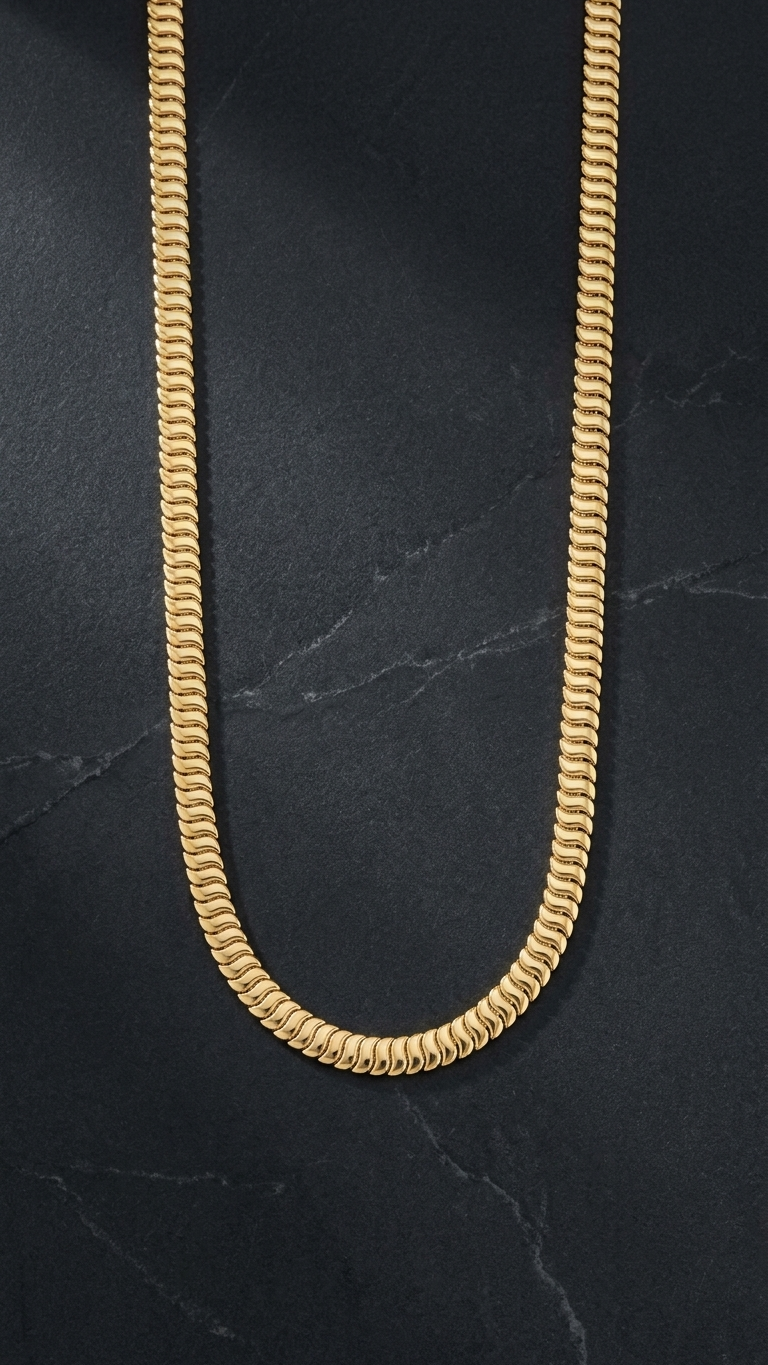 Omega snake chain necklace, yellow gold, Luma Jewellery