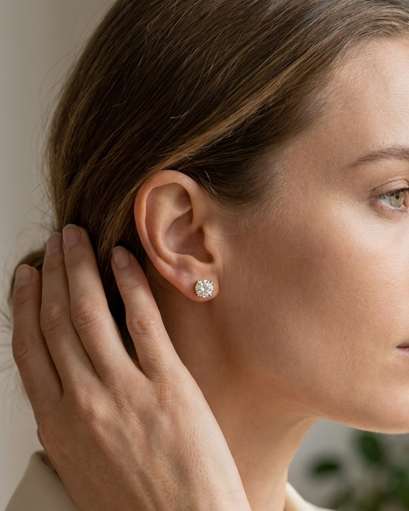 Solenne classic four claw lab grown diamond stud earrings, Luma Jewellery