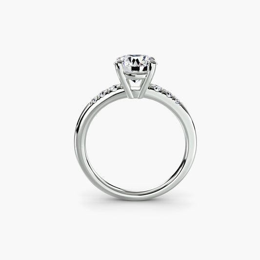 Thalia engagement ring setting with round cut diamond in white gold, top view, Luma Jewellery