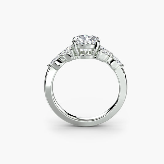 Zara oval floral engagement ring setting in white gold, top view, Luma Jewellery