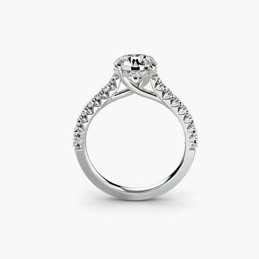 Zella round solitaire engagement ring setting in white gold, top view, Luma Jewellery