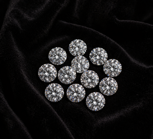 Two lab grown diamonds side by side on black velvet, visually identical, Luma Jewellery