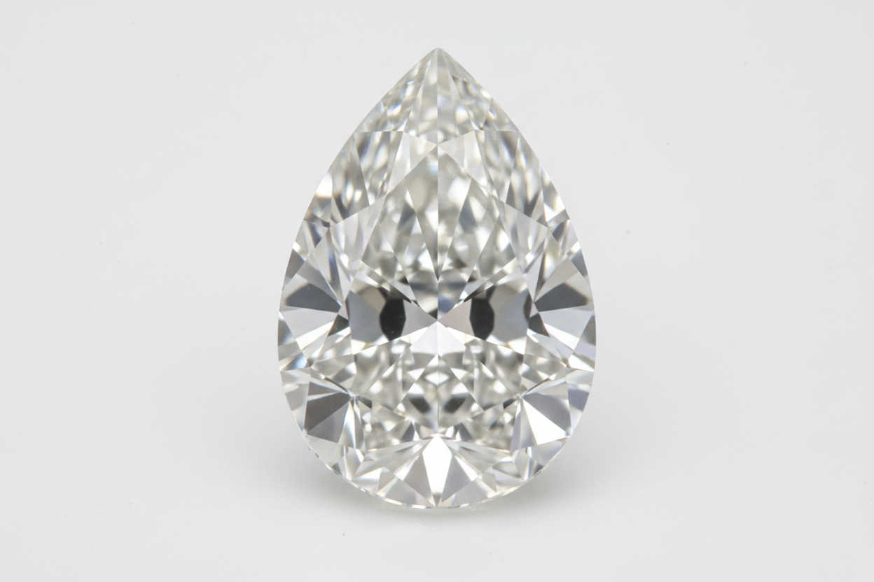 A close up of a teardrop cut lab grown diamond, Luma Jewellery