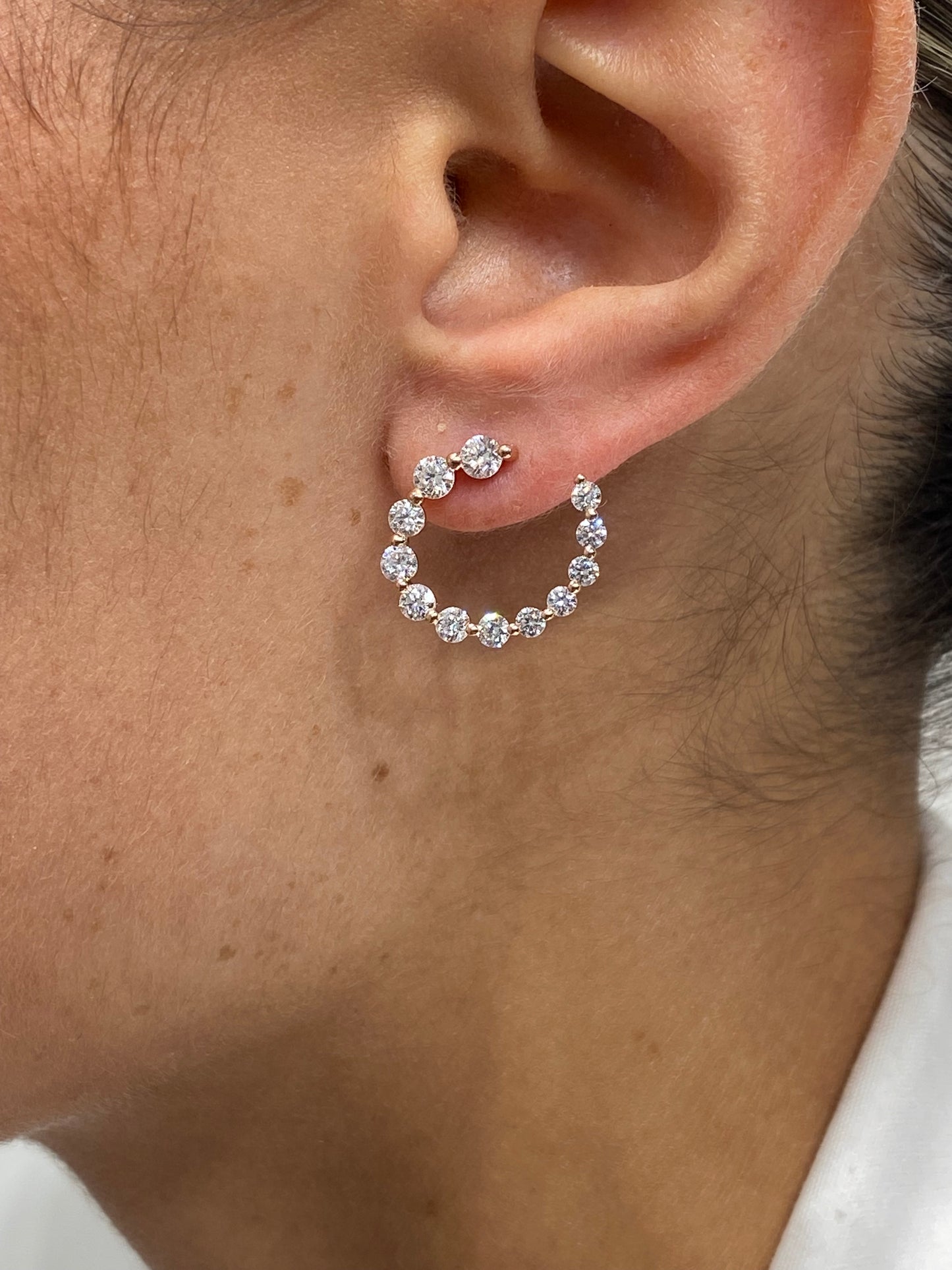 Ethical diamond hoop yellow gold and round diamond earring