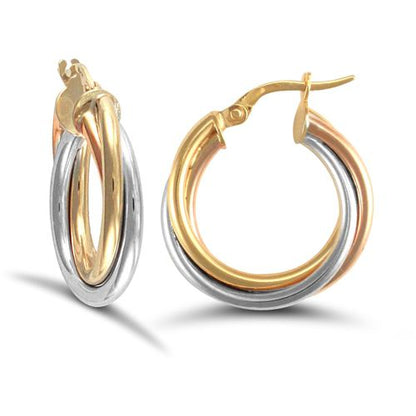 Helena 9ct three colour gold hoop earrings, 20mm