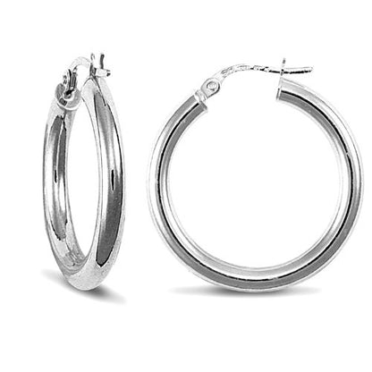 Opal 9ct white gold hoop earrings, 25mm