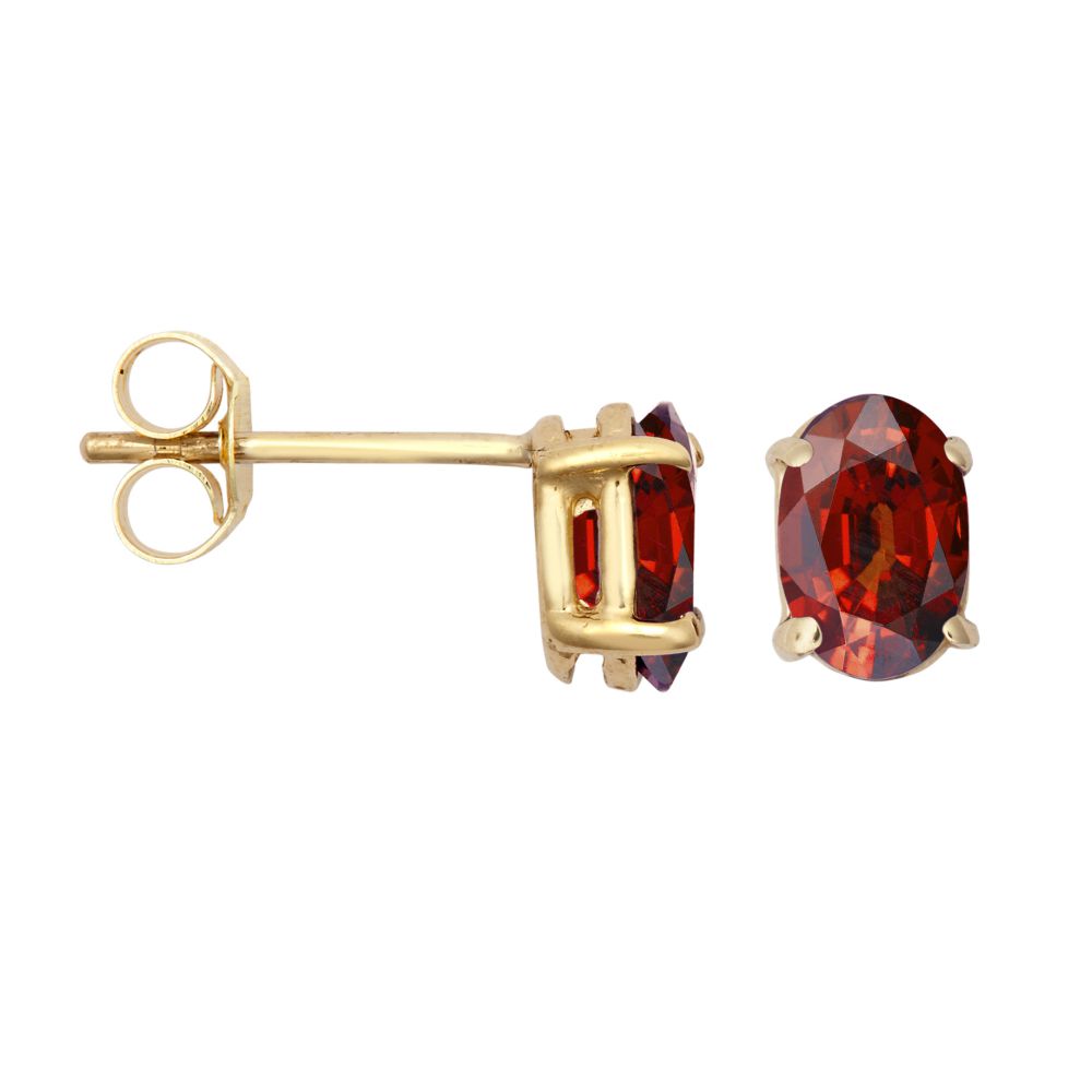 Clara 9ct yellow gold gemstone stud earrings, red garnet