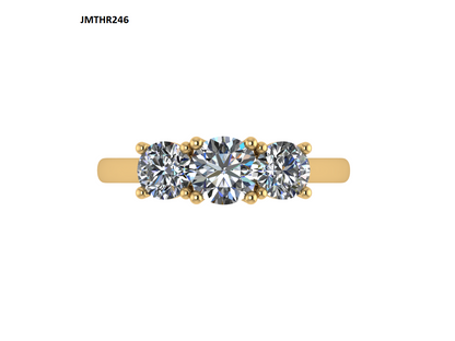 The Shivani Three-Stone Round Brilliant Diamond Ring - 9k Yellow Gold