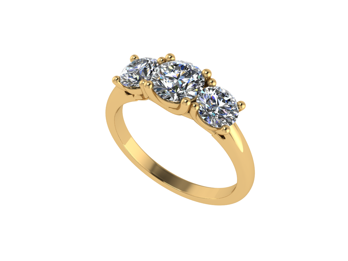 The Shivani Three-Stone Round Brilliant Diamond Ring - 9k Yellow Gold
