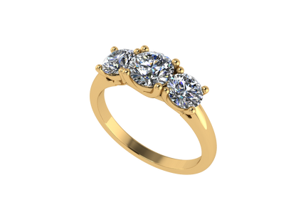 The Shivani Three-Stone Round Brilliant Diamond Ring - 9k Yellow Gold