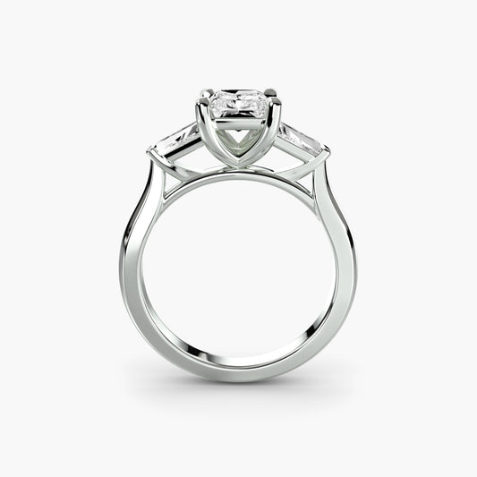 Soleil three stone engagement ring setting in white gold, front view, Luma Jewellery