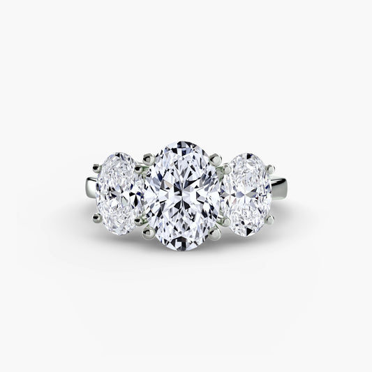Aurelia oval trilogy engagement ring setting in white gold, side view, Luma Jewellery