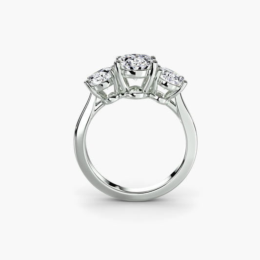 Aurelia oval trilogy engagement ring setting in white gold, front view, Luma Jewellery
