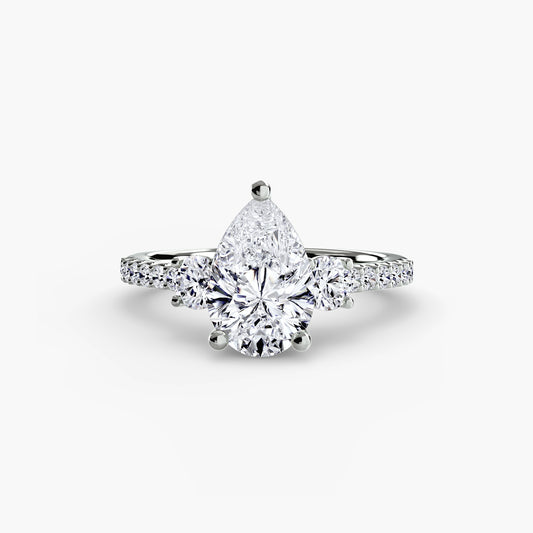 Selene three stone engagement ring setting in white gold, side view, Luma Jewellery