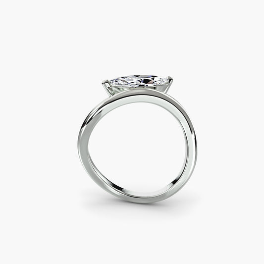 Lyra solitaire engagement ring setting in white gold, front view, Luma Jewellery