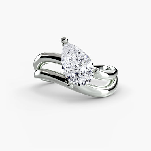 Elara solitaire engagement ring setting in white gold, side view, Luma Jewellery