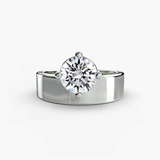 Aeris solitaire engagement ring setting in white gold, side view, Luma Jewellery