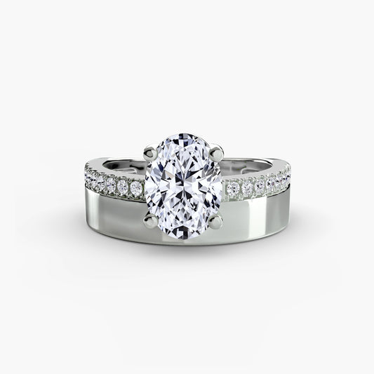 Ilona solitaire engagement ring setting in white gold, side view, Luma Jewellery