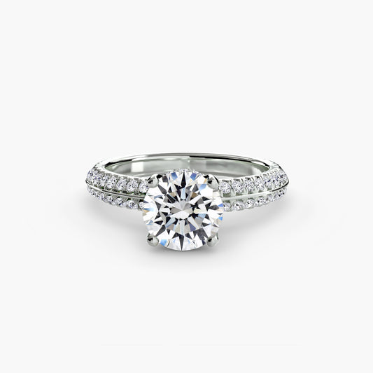 Angeline double pave engagement ring setting in white gold, side view, Luma Jewellery