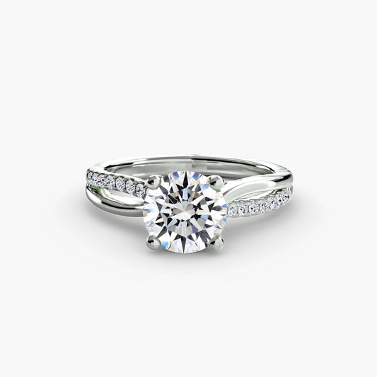 Caia split shank solitaire engagement ring setting in white gold, side view, Luma Jewellery