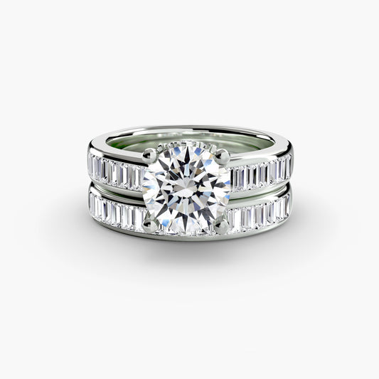 Cassia baguette channel solitaire engagement ring setting in white gold, side view, Luma Jewellery