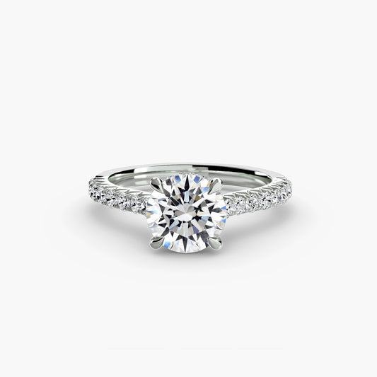 Zella round solitaire engagement ring setting in white gold, detail view, Luma Jewellery