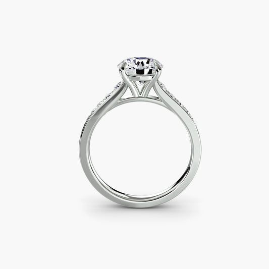 Calla solitaire engagement ring setting in white gold, front view, Luma Jewellery
