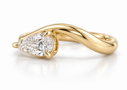 Clara Curve Wave Pear Diamond Ring in 9k Yellow Gold