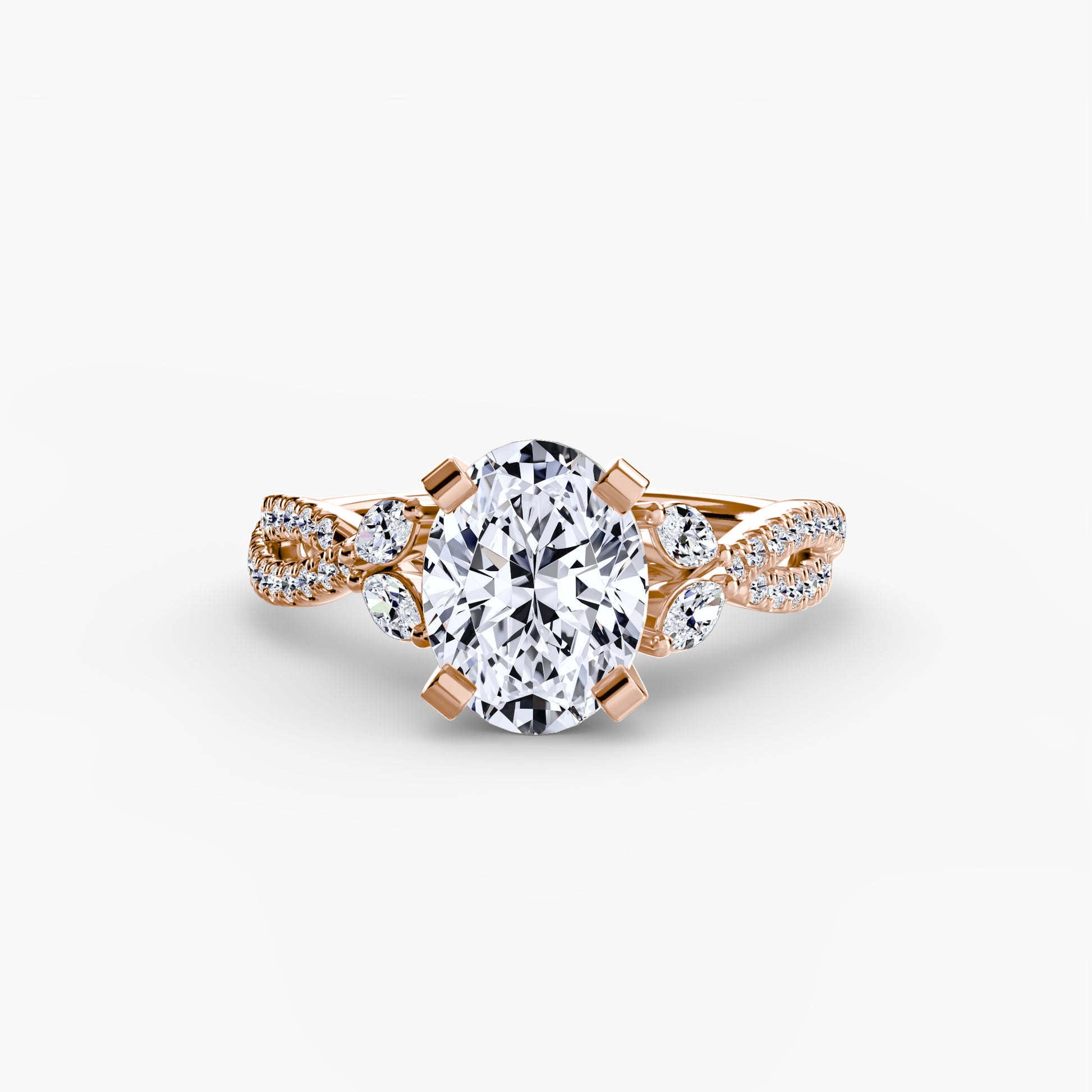 Zinnia solitaire engagement ring setting in rose gold, top view, Luma Jewellery