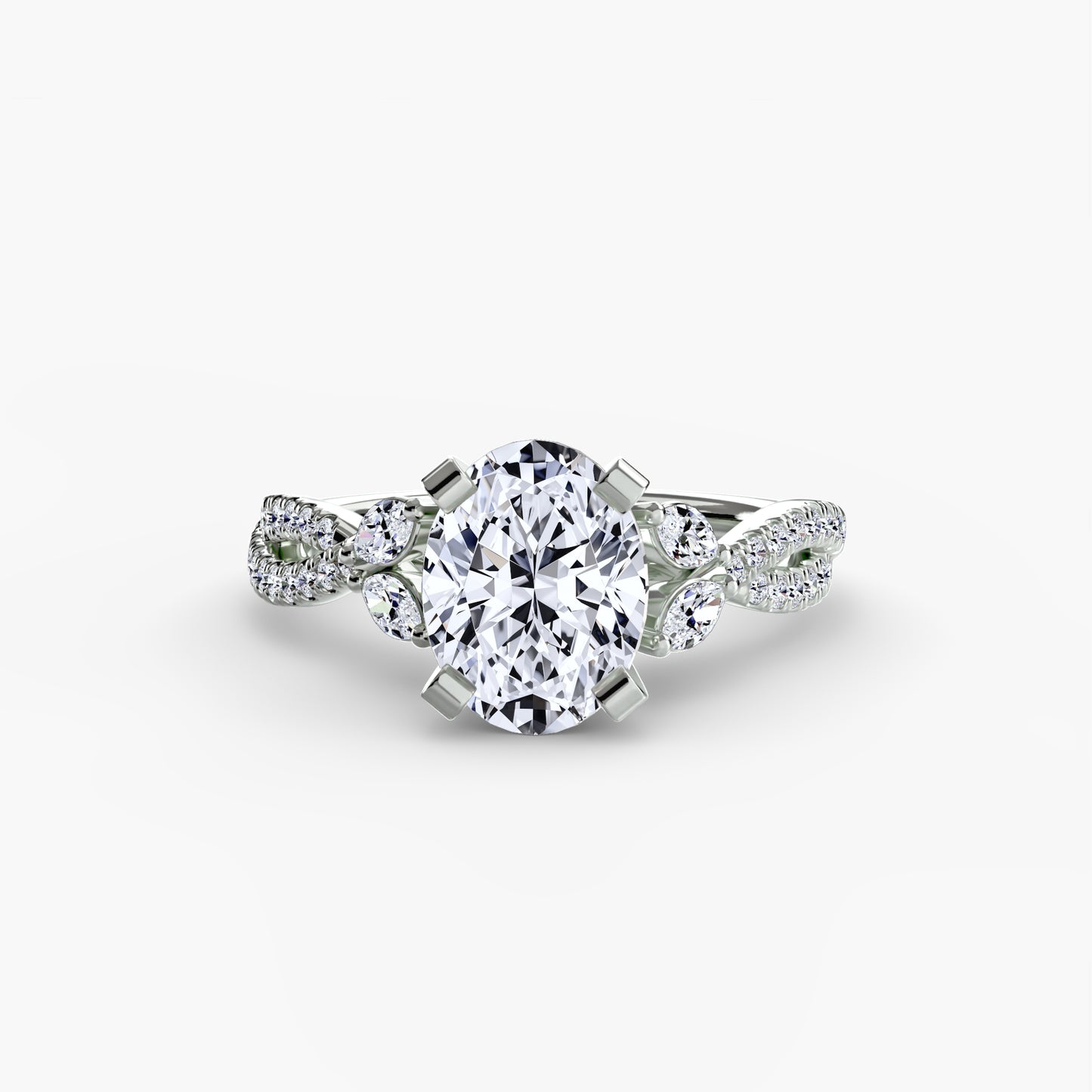 Zinnia solitaire engagement ring setting in white gold, top view, Luma Jewellery