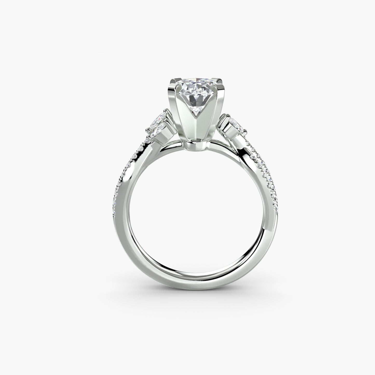 Zinnia solitaire engagement ring setting in white gold, front view, Luma Jewellery