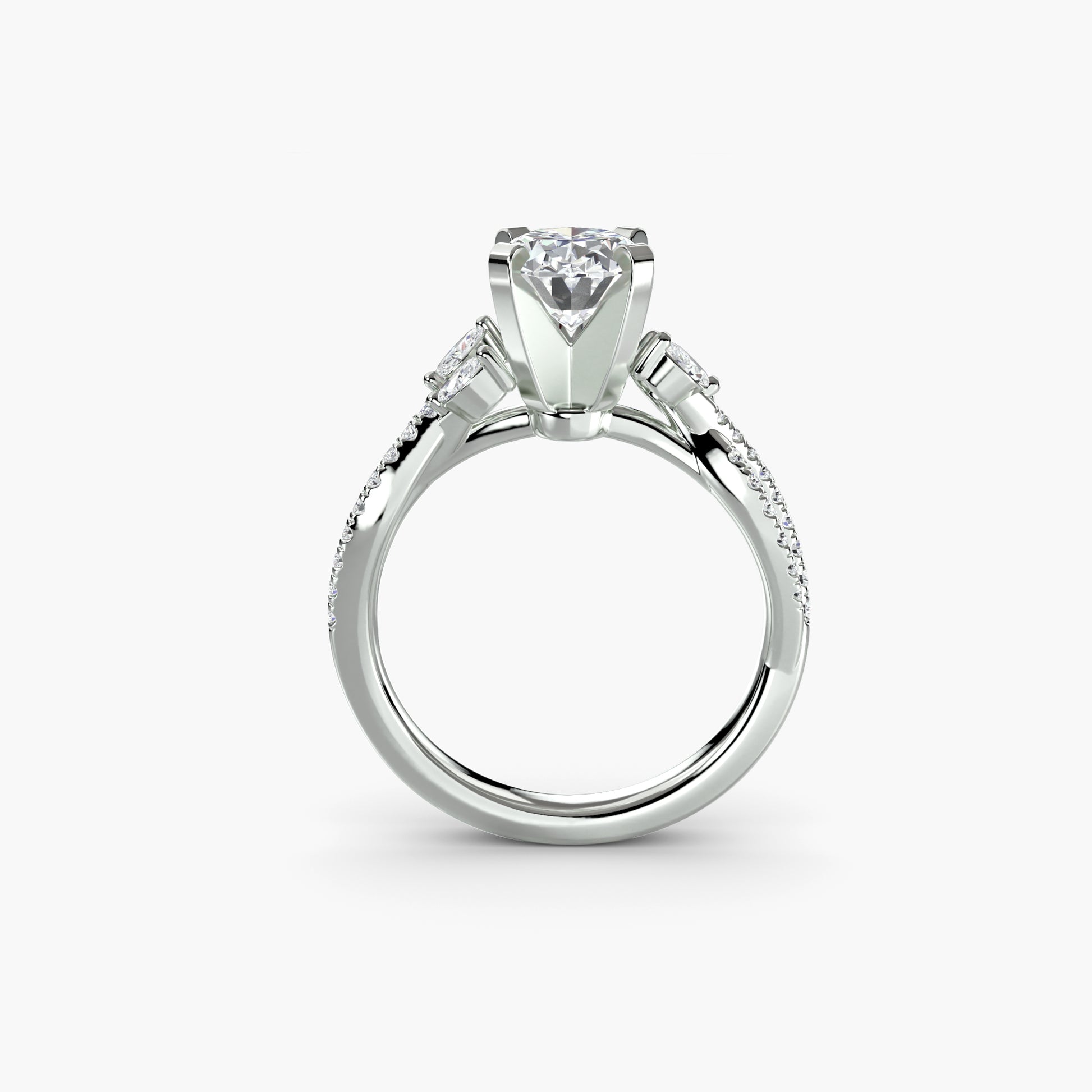 Zinnia solitaire engagement ring setting in white gold, front view, Luma Jewellery