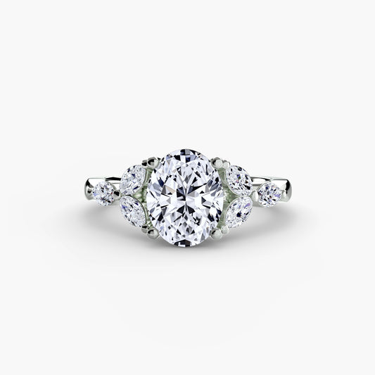 Zara oval floral engagement ring setting in white gold, alternate view, Luma Jewellery