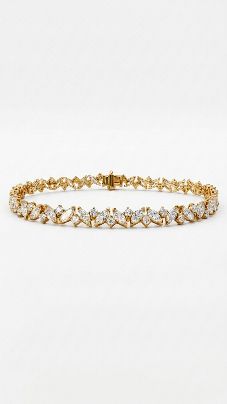 Alethea marquise lab grown diamond tennis bracelet in 14k yellow gold, 5.14ct, Luma Jewellery