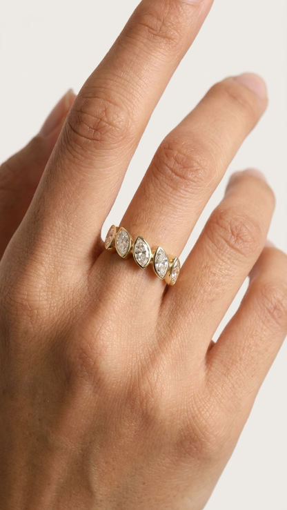 Alura bezel set five stone marquise diamond ring, 14k gold, Luma Jewellery