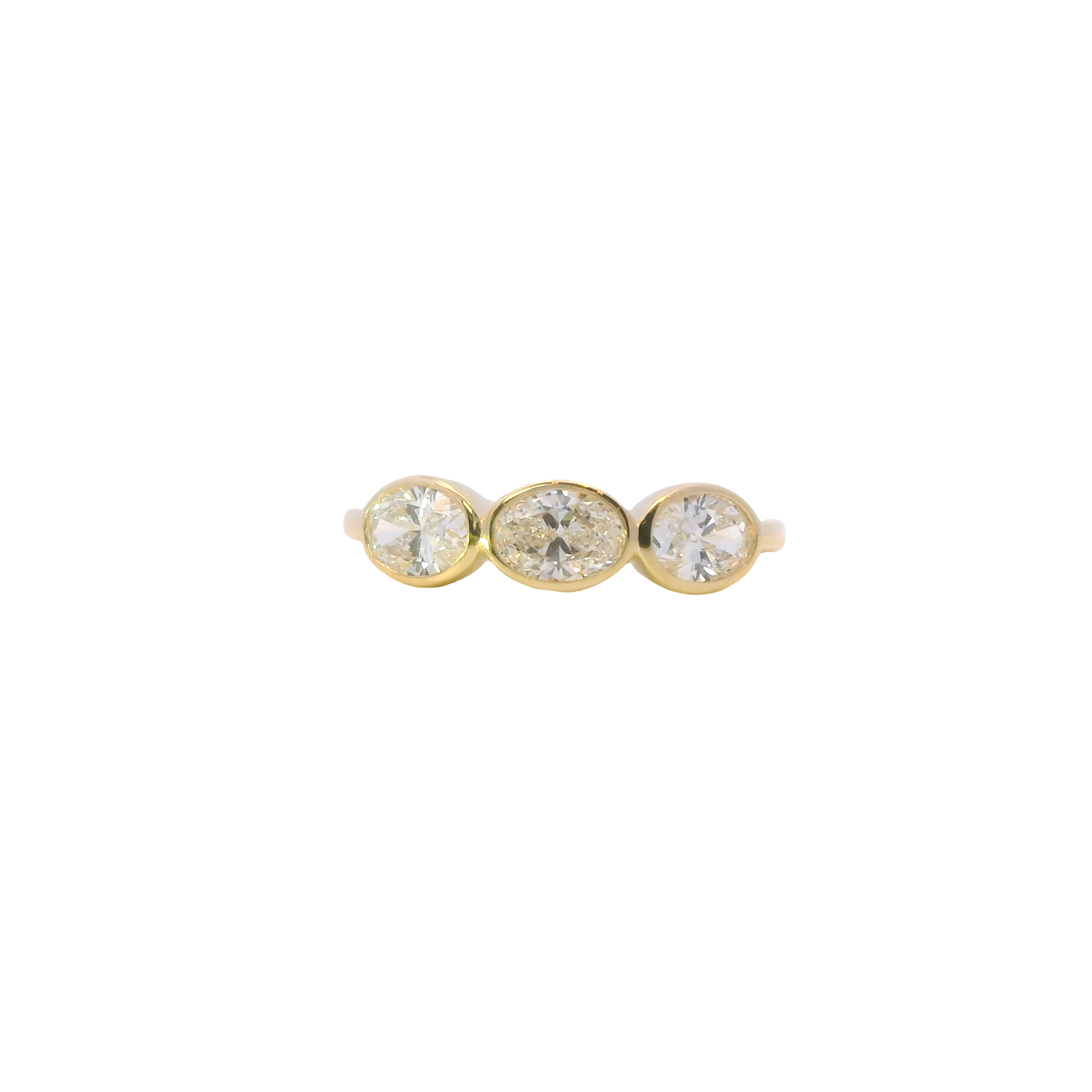 Gold earrings with three marquise diamonds on a white background