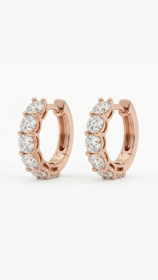 Aude rose gold hoop earrings set with lab grown diamonds, on white, Luma Jewellery