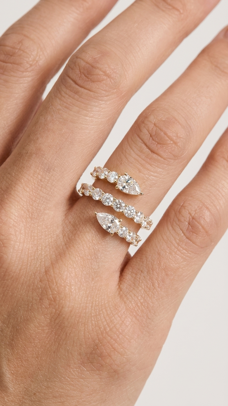 Avara coiled serpent ring with pave set lab grown diamonds, 14k yellow gold, Luma Jewellery
