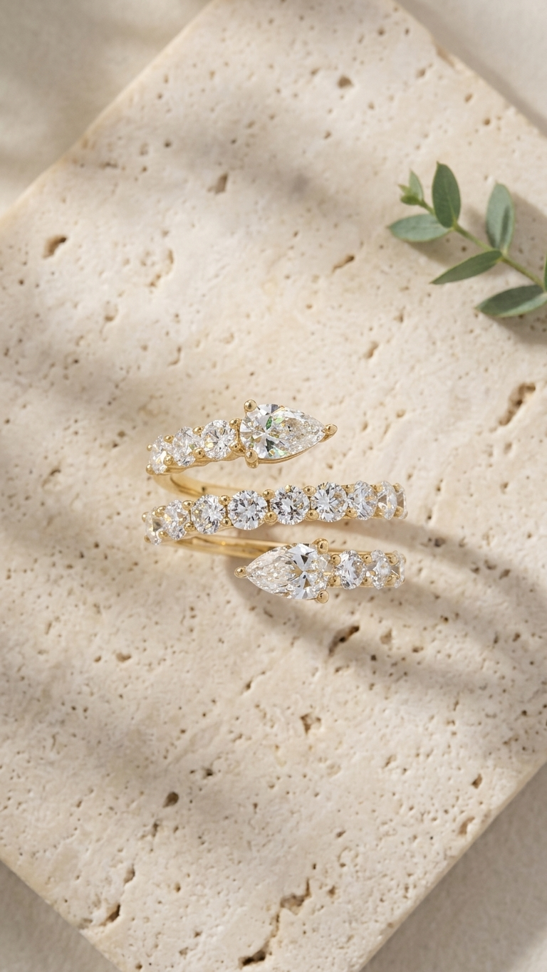 Avara serpent lab grown diamond ring in 14k yellow gold, 2.52ct, Luma Jewellery