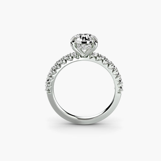 Aylin solitaire engagement ring setting with round cut diamond in white gold, top view, Luma Jewellery
