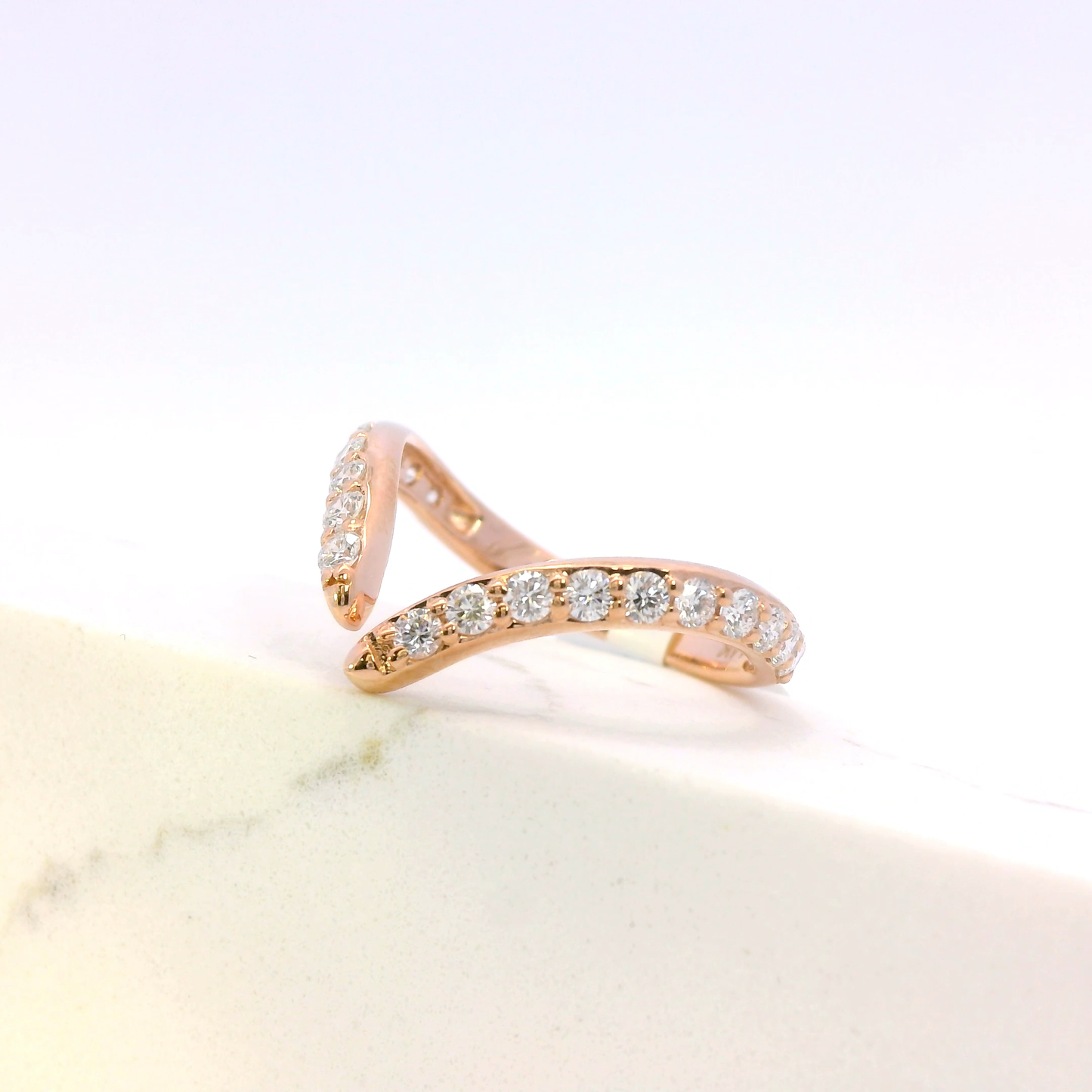 Caelia V ring, side view, 14k white gold, Luma Jewellery